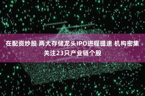 在配资炒股 两大存储龙头IPO进程提速 机构密集关注23只产业链个股